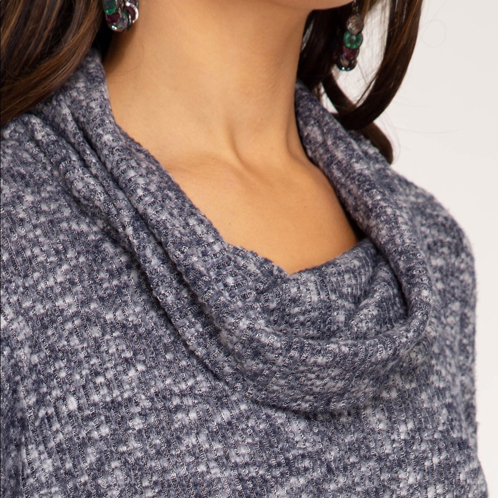 STORE CLOSING SALE! Navy Blue Cowl Neck Sweater - Picture 3 of 4